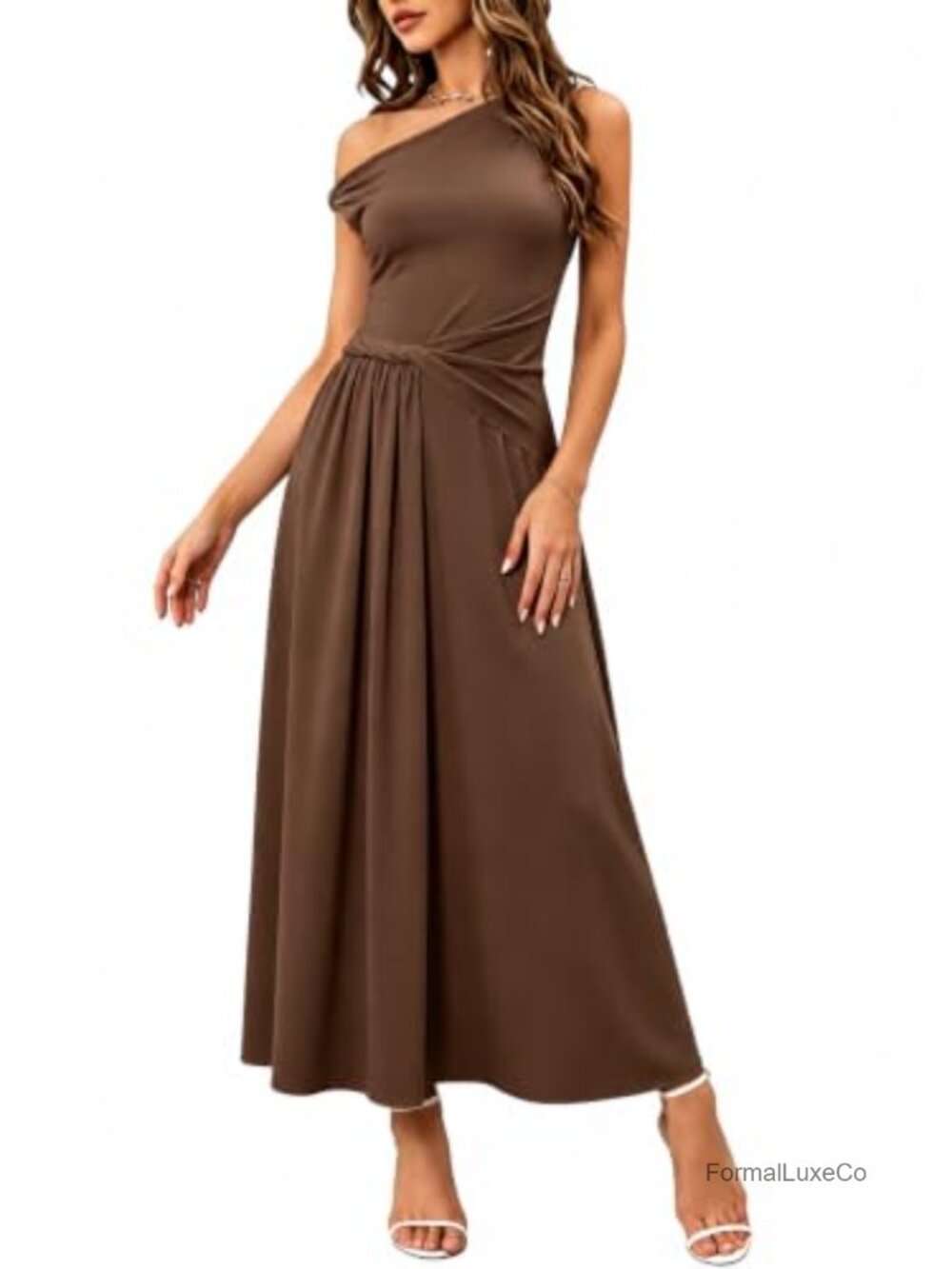 Womens One Shoulder Maxi Dress Sleeveless Formal Wedding Guest Vacation Flowy